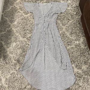 Small black and white striped high low long shirt